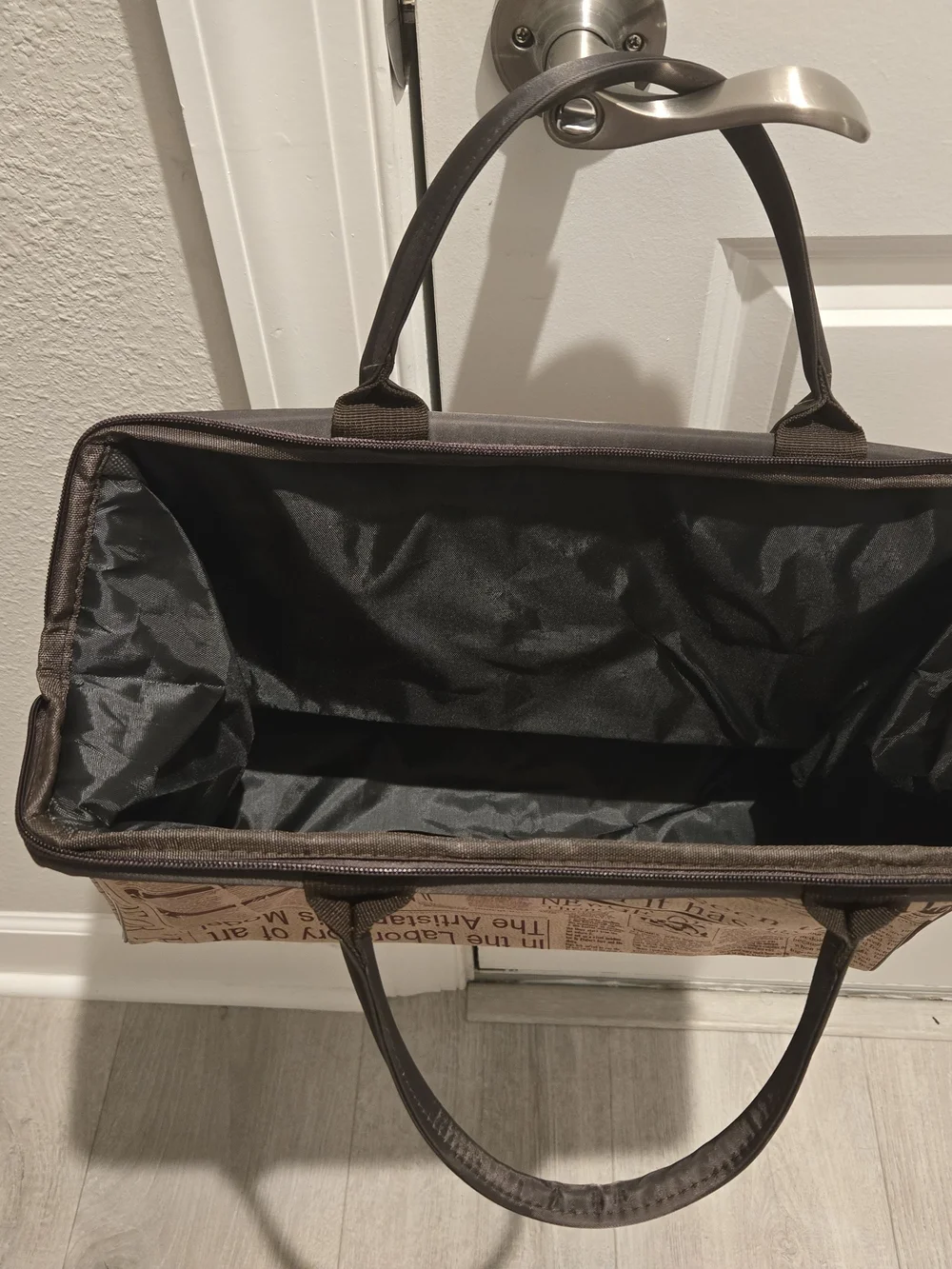 Newspaper Print Laptop Satchel in Beige and Brown